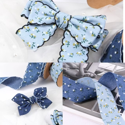 Goede prijs. 2,5 cm bloemrand/rechte rand enkelzijdige kleine bloemenimitatie denim lint bloem cadeauverpakking DIY strik haarband kleurechtheid online