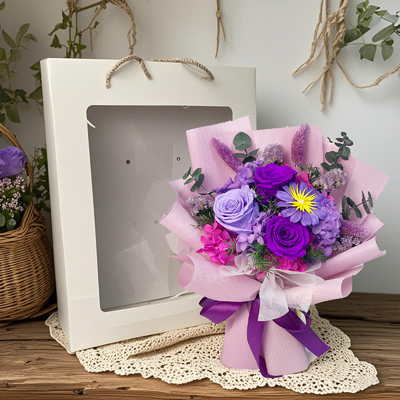 Goede prijs. Grensoverschrijdend bewaard bloem paarse roos boeket klaar Valentijnsdag, verjaardagscadeau van vriendin, bewaard bloem high-end decoratief item online