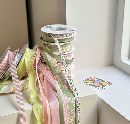 Hoge Sterkte Fanhua Roze Groene Serie Lint Bloem Boeket Band Bakken DIY Festival Producten Bloemenmaterialen Lint