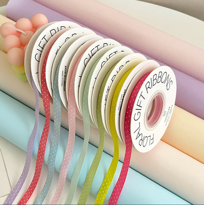 Nieuw product: dubbelzijdig polyester polka lint, bloemenboeket, boog decoratie, bloemenkunst, handgemaakte DIY verpakkingsmaterialen