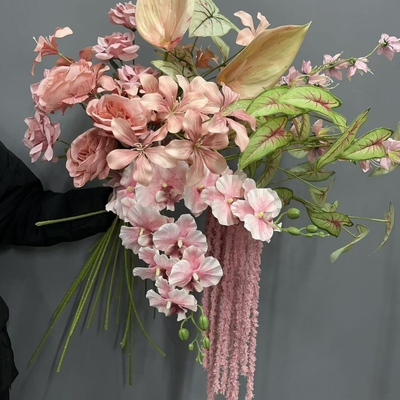 Goede prijs. Bonenpastapoeder, grijsroze, vuile roze, nepbloemen, zijdebloemen, bruiloftsimulatie, bloemengids, bruiloftplafond, geborduurde balrequisiten online