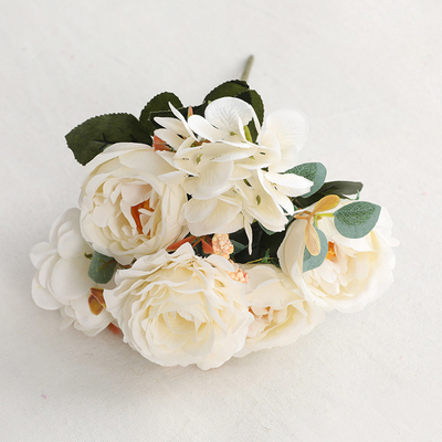 Simulatie Europese stijl kleine handvat boeket rozen, nep bloemen, woonkamer huis decoratie, simulatie boeket van 6 hortensia's, hibiscus rozen