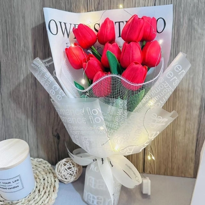 Kerstroos en tulp kunstbloem boeket bekentenis verjaardagscadeau fabrikant groothandel boeket cadeautjes