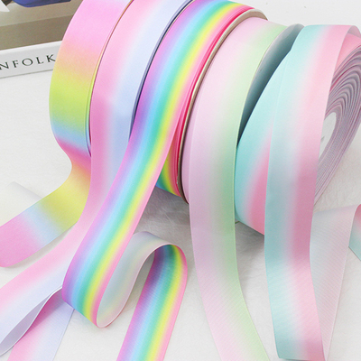 Goede prijs. Gradient Regenboog Ribbed Ribbon Heat Transfer Printing DIY Bow Headband Gift Box Packaging Hulpmiddelen Ribbon voor haar accessoires online