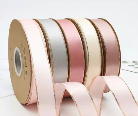 Goede prijs. Handgemaakte Strik en Gouden Rand Lintdecoratie op Zeer Sterke Dubbelzijdige Polyester Band voor Verpakking van Gebakken Bloemen online