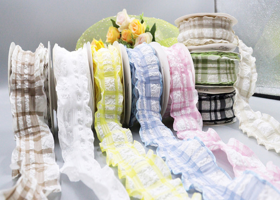 Goede prijs. Wasbare Japanse en Koreaanse stijl Puff Wrinkle Grid Band Haar accessoires Verpakking Bloem boog Zwemrand Raster lint Handgemaakt online