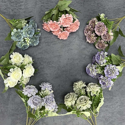 Goede prijs. Simulatie van 7-koppen hibiscus rozenboeket huisversiering bruiloftsscène versiering grensoverschrijdend handgemaakt nep bloemenversiering online