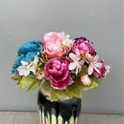 Simulatie van hemelse geur pioen boeket nep bloemen perzik geur plastic bruiloft rozen huis bloemen arrangement woonkamer decoratie