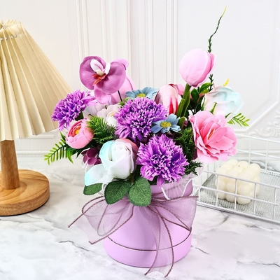 Goede prijs. Gemengde zeepbloem knuffel emmer boeket, afstuderen seizoen, Dag van de leraar, Moederdag cadeau, zeepbloem boeket cadeau doos, grensoverschrijdend online
