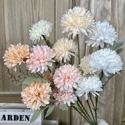 Goede prijs. 3 koppen Chrysanthemum Imitatie Authentieke Boeket Bruiloft Bloemen High End Aantrekkelijke Zijde Bloem Afgeronde Decoratie Woonkamer Decoratie online