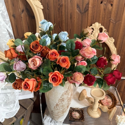 Simulatie van bloemroses, 6 hoofd Dora Rose waterval, valse bloemen decoratie, bruiloft boeket groothandel decoratie