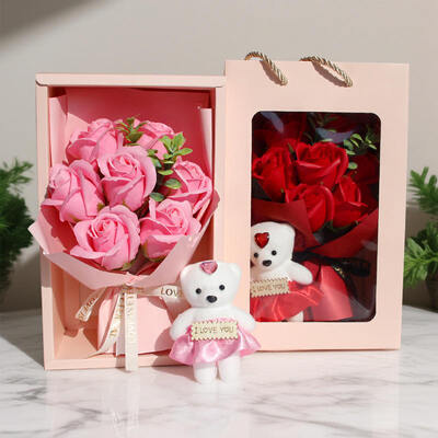 Goede prijs. Handgemaakte moderne beervormige zeepbloemenboeket 7 rozen creatief cadeau voor Valentijnsdag Moedersdag Onderwijzersdag online