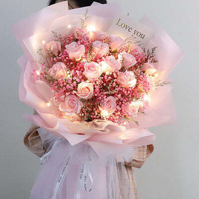 Goede prijs. Baby's Breath kunstzeep bloemboeket met wit gaas Fale Roses bloemen Valentijnsdag geschenk online
