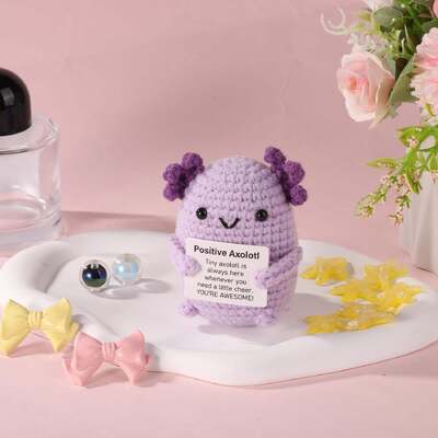 Goede prijs. Emotionele steun Purple Positive Axolotl Crochet Mini Gevulde Dieren Speelgoed schattig Inspirerend voor het Opheffen Gebreide Pop Geschenk online