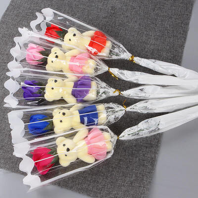 Goede prijs. Single Bear Rose Flower Soap Flower Creatieve Kerstmis/Moederdag Promotie Teddy Bear Soap Boeket Bloemen online
