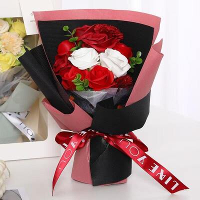 Goede prijs. Groothandel 11 hoofden kunstmatige rozenanjerzeep bloemboeket voor Moederdag en Valentijnsdag cadeau online