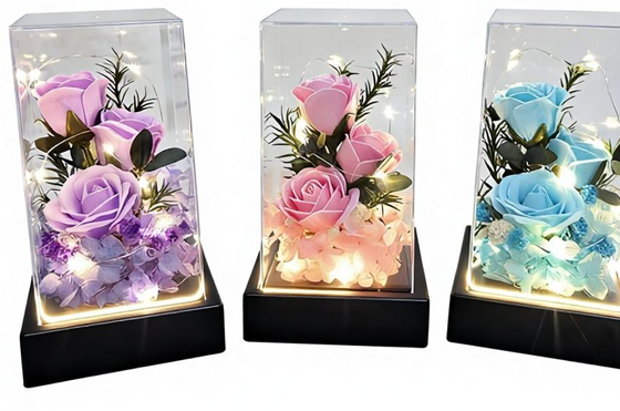 Goede prijs. 520 Eeuwige bloem zeep Boeket Vierkante glazen dekmantel Nachtlicht Roos 3 Zeep Bloemen Valentijnsdag Moedersdag Verjaardagscadeau online