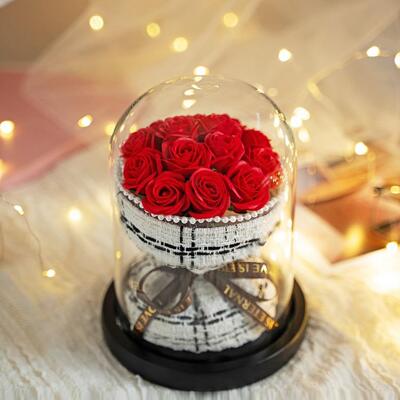 Goede prijs. Valentijnsdag Rooszeep Bloemcadeau in glazen koepel 32*17cm Evermore Handgemaakte Art Decor Present online