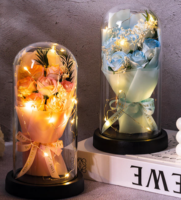 Goede prijs. Zeep Bloemen Glas Cover LED Valentijnsdag Geschenk Romantische kunstmatige zeep Roos Boeket Moederdag Geschenk online