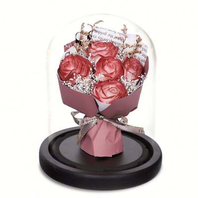 Goede prijs. Glazen koepel bewaard zeep bloem boeket met lichte aangepaste kleur binneninrichting romantisch cadeau voor Valentijnsdag verjaardag feest ornament online
