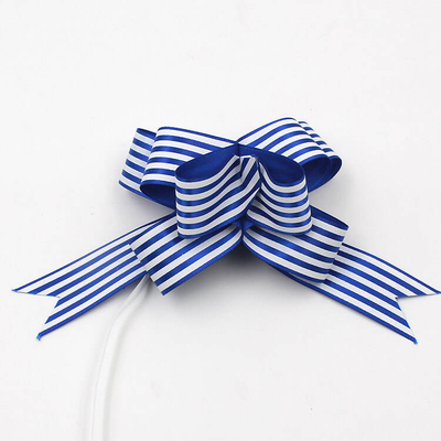 Goede prijs. Gedrukte Patroontrekkracht 30mm Blauwe Rode en Witte Gestreepte Kerstmisbogen van het Satijnlint online