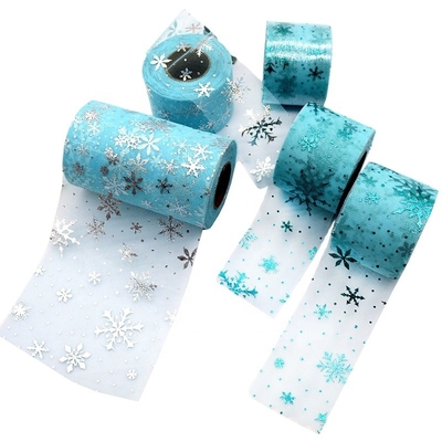 Goede prijs. De blauwe Polyester Organza Tulle van het Sneeuwvlokpatroon rolt Stof 15.2cm online